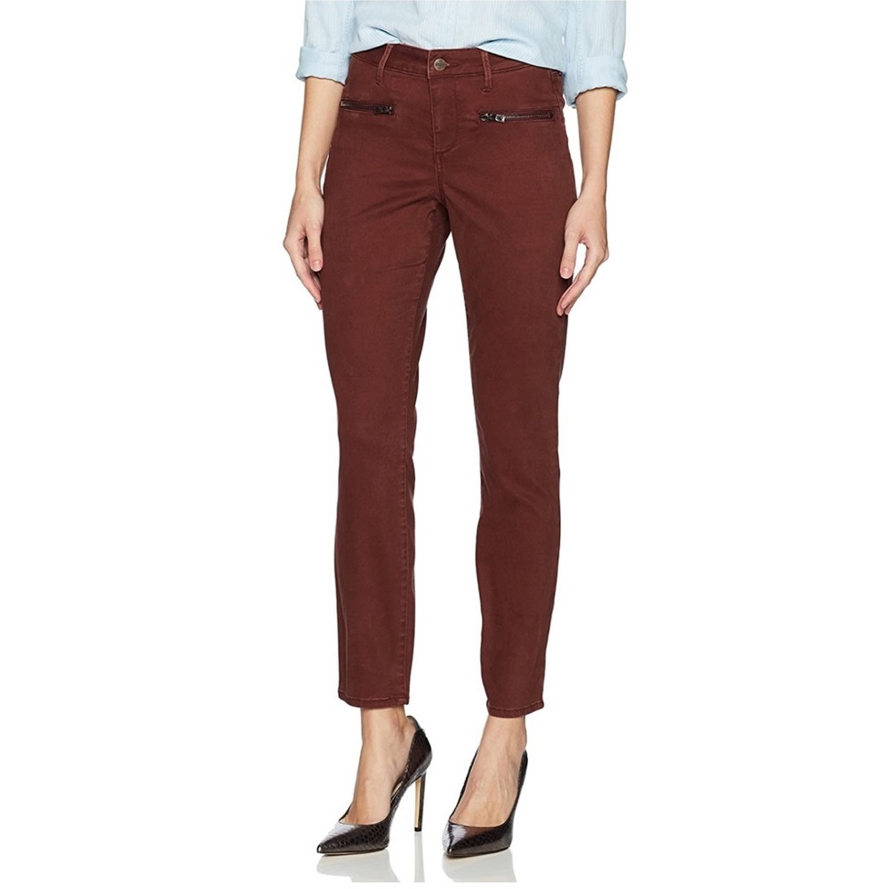 NYDJ Deep Currant Zip Detail Skinny Chinos 00 NWOT